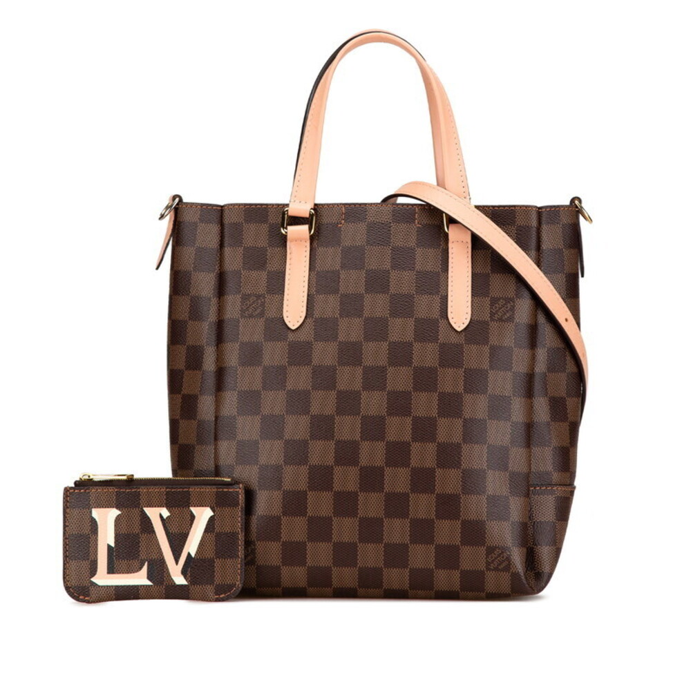 Louis Vuitton Damier Belmont Tote Shoulder Bag Brown Pink Leather - Picture 7 of 9